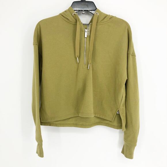 CALVIN KLEIN PERFORMANCE Half-Zip Hoodie XS Olive Green Crop Sweatshirt NWOT - Picture 3 of 10